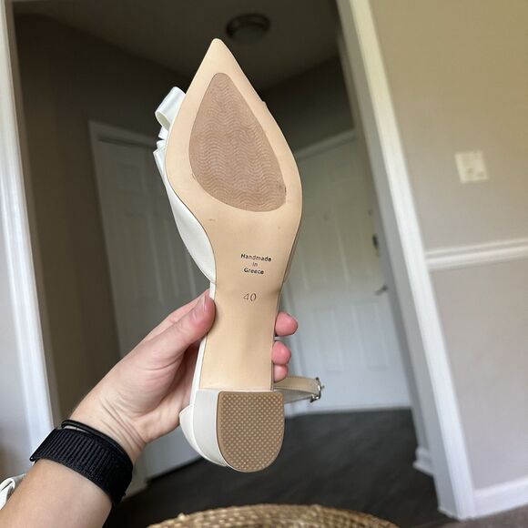 Satin Pointed Toe Bow Bridal Shoe Ankle Strap Block Heel Pelino EU 40 Greece - Picture 11 of 15